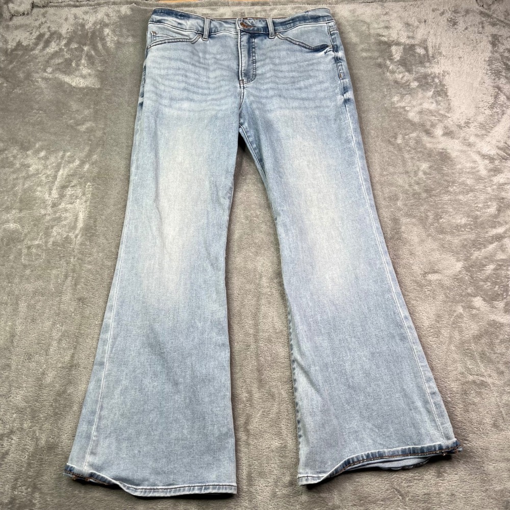 Express Flare Jeans Womens 12S Blue Light Wash High Rise Stretch Preppy Denim